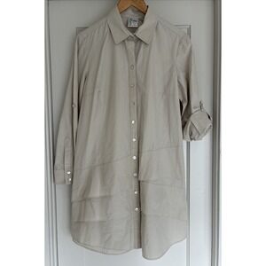 FINLEY $380 TAN Tab Sleeve Tiered 100% Cotton Jenna Shirt Dress Size LARGE